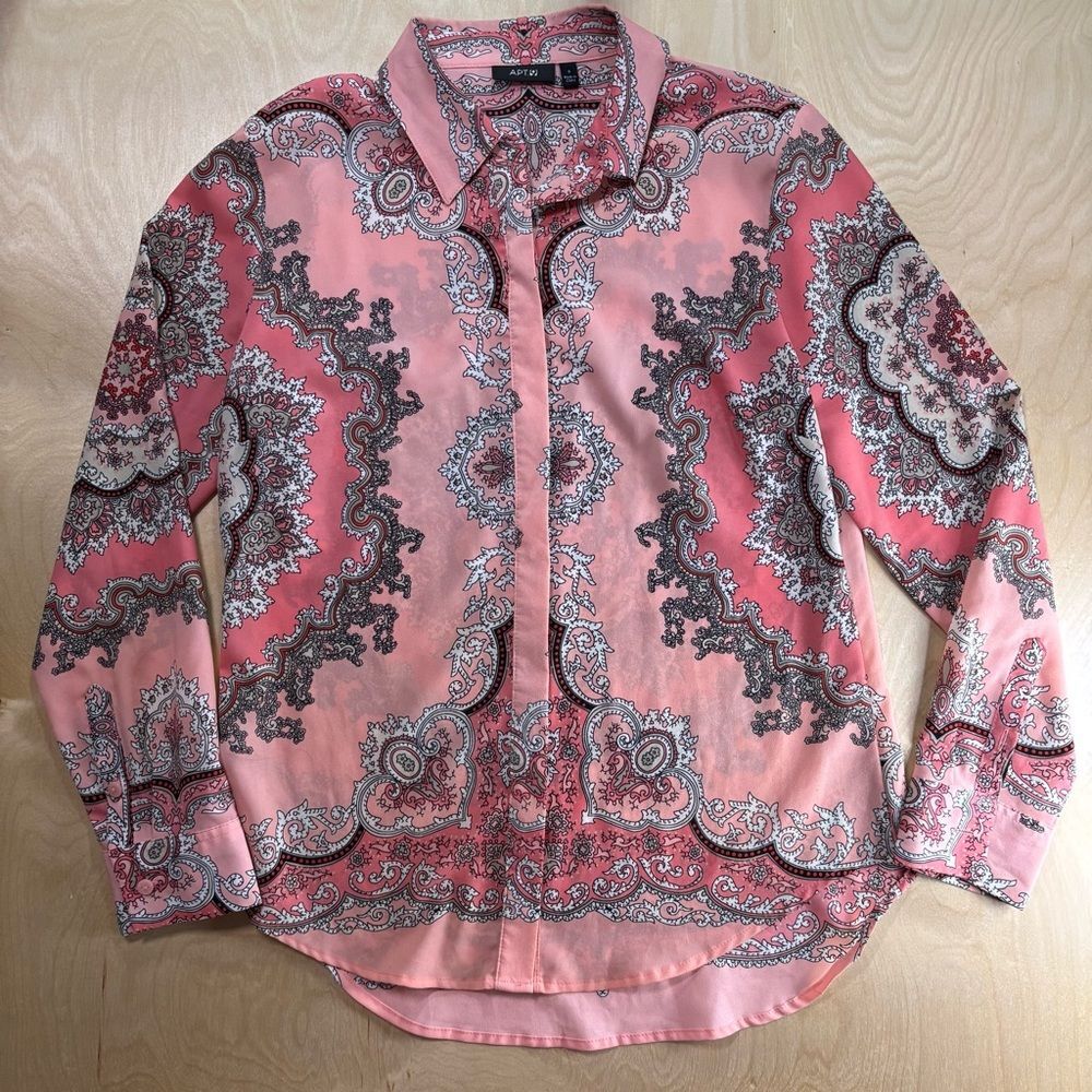 Apt. 9 Pink Paisley Bandana Button Down Shirt Small
